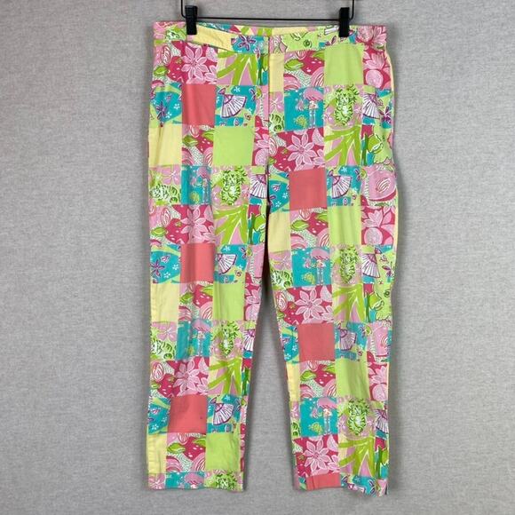Vintage Lilly Pulitzer Tropical Patchwork Capri Pants Size 10 Flamingo Travel - Picture 1 of 13
